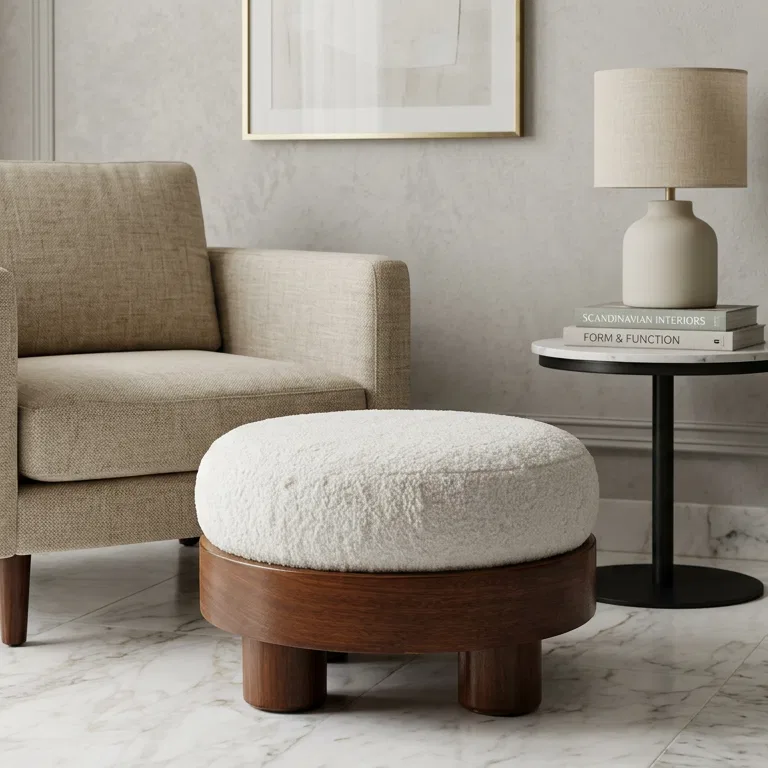 Rounded Bouclé Pouf